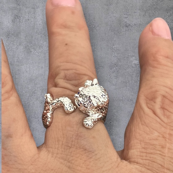 Silver cat ring with blue eyes adjustable size - Picture 5 of 6